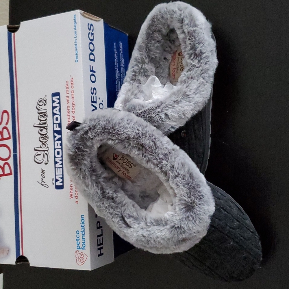 NWT Skechers Bobs Keepsakes Ice Angel Charcoal Slippers/Mules/Clogs/Shoes 7
